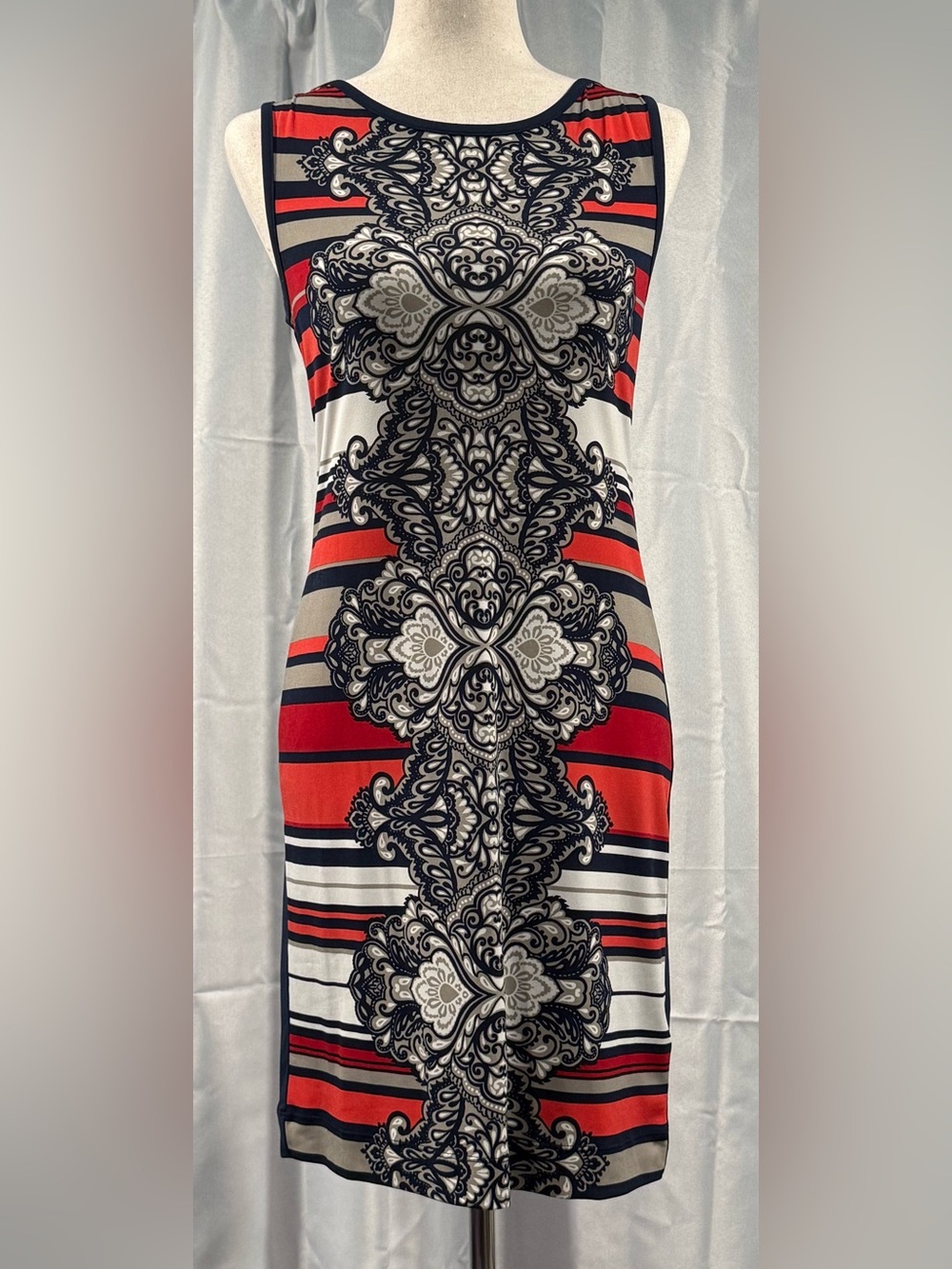 Banana Republic Factory Red & Navy Printed Dress